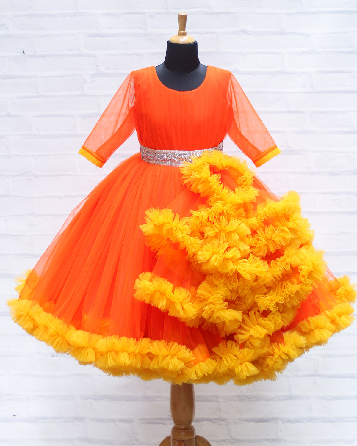 Coral Peach Shade Layered Handwork Birthday Frock – Stanwells Kids