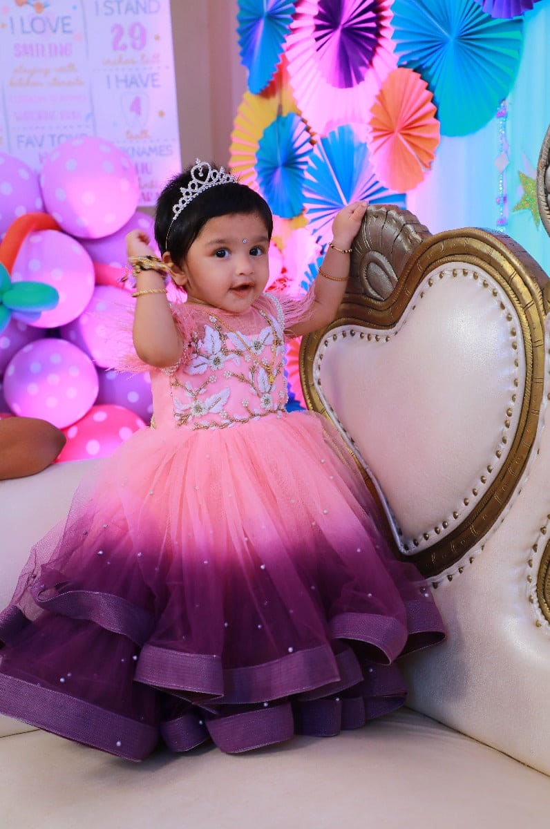 Pre-Order: Pink/Purple Shaded Gown with Pearl all over– Peony Kids Couture